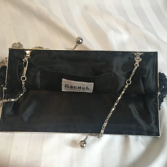RACHEL Hand Beaded Clutch Purse Evening Bag Sequins Beads Cocktail Grad Black - Picture 9 of 11
